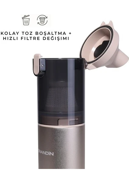 Venandın Ultra Güçlü 19000 Pa Fırçasız Motor Kablosuz Araç Süpürgesi - Kolay Toz Boşaltmalı Çok Başlıklı Şarjlı El Süpürgesi 0 - 1 Saat