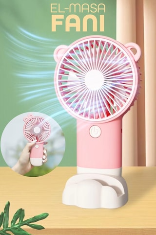 Şarjlı Telefon Standlı Mini El Fanı Seyahat Masaüstü Vantilatör Taşınabilir Mini Fan Pembe 0808