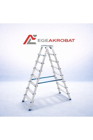 Ege Akrobat 8+8 Çift Çıkışlı Alüminyum Merdiven Katlanır A Tipi Kaymaz Ayaklı Ev Tipi