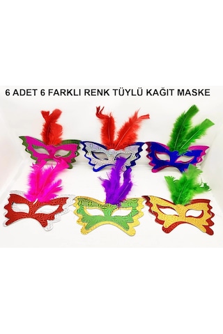 Renkli Parti Maskesi 639lı Tüylü Karton Maske Seti Lastikli