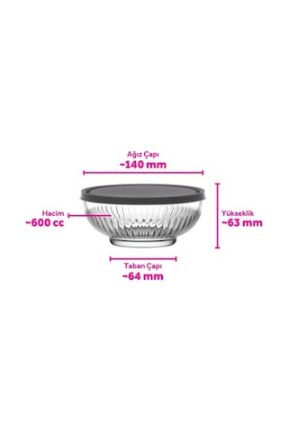 Lav Tokyo Cam Saklama Kabı Tekli Orta Boy 600 ml Yuvarlak Gri Plastik Kapaklı (Sunum Kasesi)