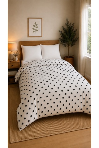 Çift Kişilik Nevresim Takımı %100 Pamuk 200x220 Lastikli Çarşaflı 160x200 Siyah - Beyaz
