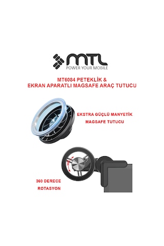 Magsafe Uyumlu 2in1 Araç İçi Telefon Güçlü Mıknatıslı Ekran Arkası Ve Havalandırma Tutucu Mt6084 Çok Renkli