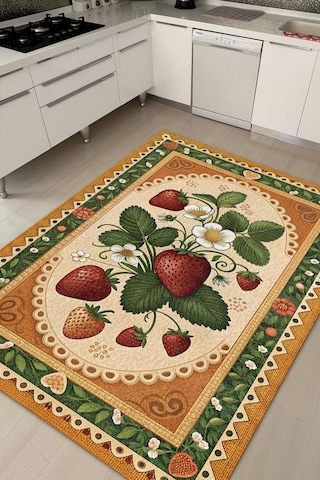 Homshtag Art Deco Çilek Desenli Halı Bitki Temalı Çok Renkli Modern Çilek Desenli Dijital Baskı Halı Çok Renkli