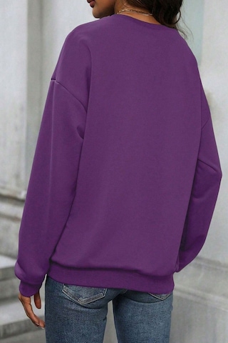 Modagen Kadın Mor Kalp Baskılı Bisiklet Yaka Sweatshırt Mor