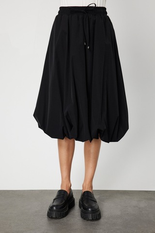 On Kadın Paraşüt Kumaş Midi Balon Etek 64211 Siyah Siyah