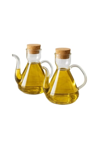 Reoona Mermer Stantlı 2li Borosilikat Cam Mantar Kapaklı Yağdanlık 500 Ml + 500 Ml Liya Şeffaf