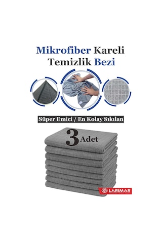 Larimar Mikrofiber Kareli Genel Temizlik Bezi 3'lü 50 x 70 CM