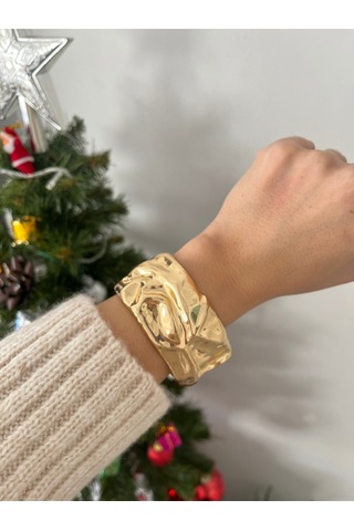 Kadın Vintage Gold Renk Kalın Kelepçe Bileklik Tasarım Kelepçe Altın