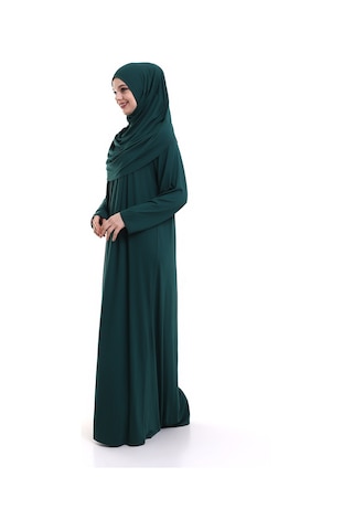 Tek Parça Pratik Başörtülü Robalı Namaz Elbisesi 8015 Yeşil 001