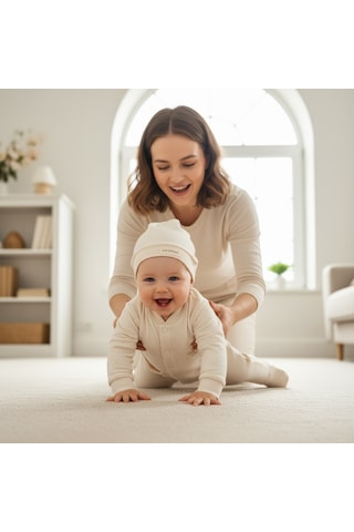 Ürünya Unisex Bebek Şapkalı Tulum Krem