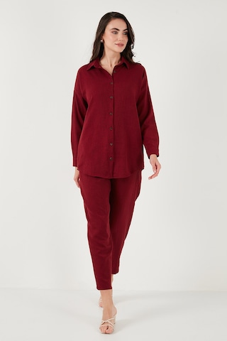 Lela Keten Karışımlı Regular Fit Lastikli Bel Uzun Kollu Alt Üst Bayan Takım 6696622 Bordo