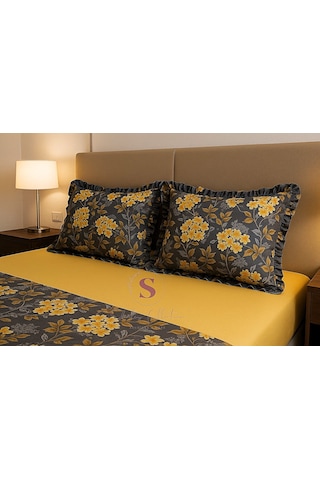 Nergis Çiçekli Fırfırlı % 100 Pamuk Çift Kişilik Nevresim Takımı Çok Renkli