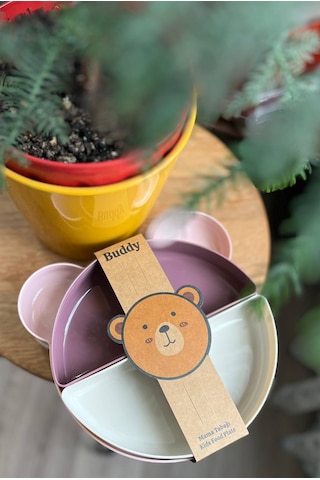 Tucklebery Buddy Mama Tabağı ve Çatal Kaşık Seti Pembe - Mor - Bej