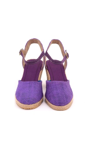 Star Tombis Mor Topuğu Açık Bilekten Bantlı Dolgu Topuk Keten Hasır Espadril Es1006-6638