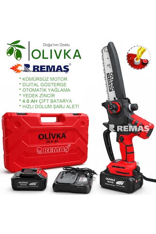 Olivka Olv- 65  Dal Budama Otomatik Yağlama Digital Akülü Testere 4.0 Ah Şarj Cihazı 2 Akülü