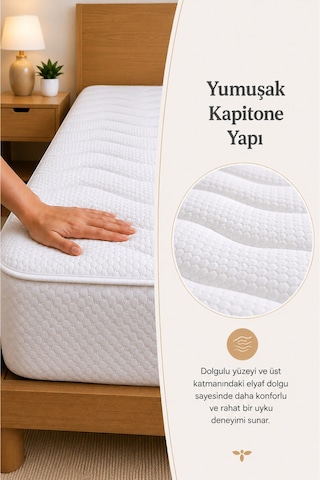 Kapitoneli Fitted Bazalı Sıvı Geçirmez Yatak Alez Koruyucusu Beyaz Beyaz
