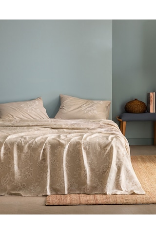 Berne Tek Kişilik Pamuklu Ecocell Baskılı Pike Takımı - Bej Ekru