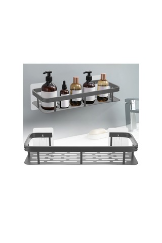 Delinmez Alüminyum Depolama Rafı Banyo Düzenleme Rafı, Dar Kenarlı Tek Katmanlı Dikdörtgen - Siyah