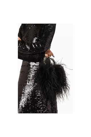 L'alingi Karma Feather Clutch Siyah Tüy Kaplama & Kristal Saplı Zarif Gece Çantası Omuz Çantası
