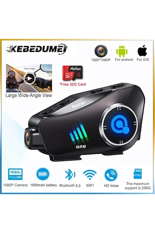 Q28 Kameralı Motosiklet Kask Intercom Kulaklık Ve Kayıt Kamerası