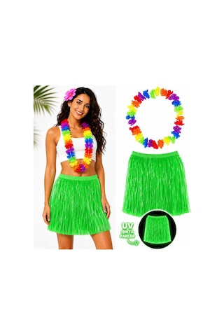 Neon Yeşil Hawaii Etek 40 Cm Ve Rengarenk Hawaii Kolye Evimdeyokyok