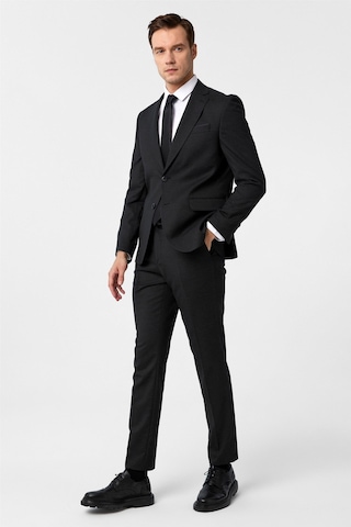 Süvari Siyah Slim Fit Desenli Mono Yaka 6 Drop Klasik Takım Elbise
