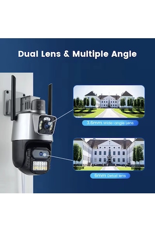 6mp Çift Lensli Wifi Ptz Kamera Aı İnsan Algılama Gece Görüş Ip66 Siren Sesli Alarm Güvenlik Kamera