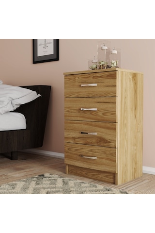 Moxen Mobilya Ceviz 4 Çekmeceli  Komodin