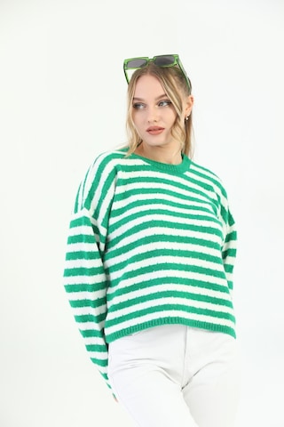Youknitwear You Angora Çizgili Kazak Yeşil