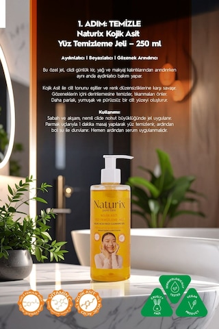 Naturix Kojik Asitli 3'lü Leke Karşıtı Bakım Seti Yüz Temizleme Jeli 250 Ml + Serum 30 Ml + Krem 50 Ml