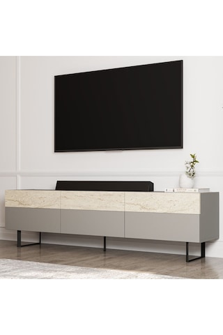 Sign Kapaklı Tv Ünitesi, Tv Sehpası - Metal Ayak - Gri/traverten - Gri Gri