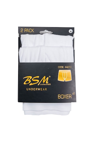 Bsm Erkek 2'li Beyaz Pamuklu Lastik Bel Strech Boxer Beyaz