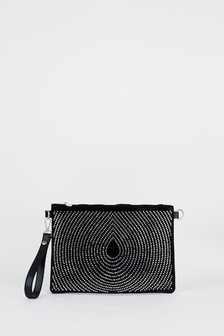 Vivaq Kadın Damla Gümüş Taşlı Süet Bilek Askılı Ve Zincir Askılı Portföy El Ve Clutch Çanta SİYAH
