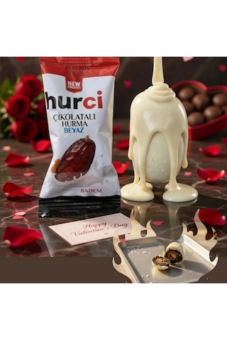 Hurci Beyaz Çikolata Kaplı Bademli Hurma 1000 Gr