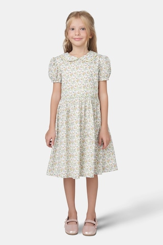 Made With Liberty Fabric Liberty Kumaş Kız Çocuk Bebe Yakalı Çiçek Desenli Elbise Krem