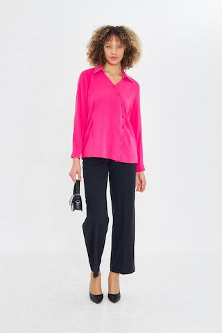 Asimetrik Pile Detay Gömlek Fuşya Fuşya