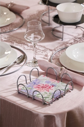 Edora Home 4'lü Gümüş Servis Sunum Seti, Peçetelik, Kağıt Havluluk, Ekmeklik, Nihale - Metal Paslanmaz