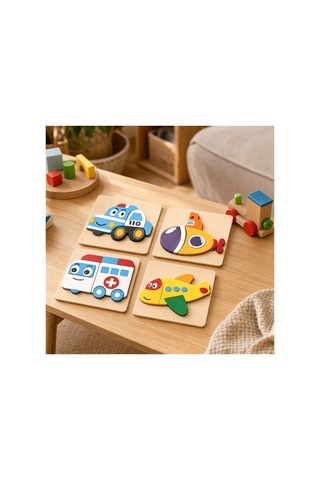 Bebek 4'lü Puzzel Pla Araçlar Temalı 3d Puzzle Seti