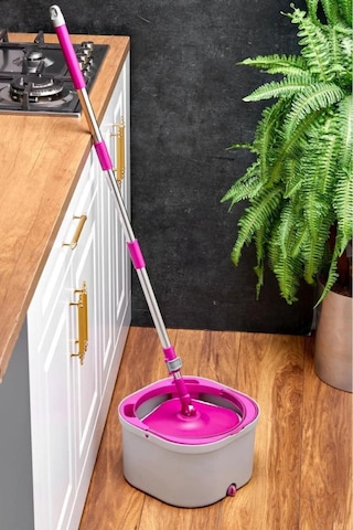 Çift Kovalı Otomatik Mop Temizlik Seti Temiz & Kirli Su Ayrışmalı, Kendini Sıkan Mikrofiber Paspas