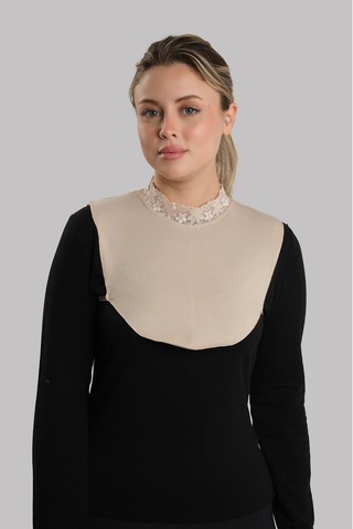 Hürrem Bone Bej Tesettür Boyunluk Viskon Kumaş Yaka Dantelli 1004_12 Bej