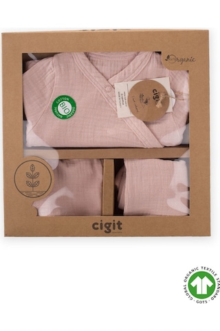 Cigit Organik Hastahane Çıkışı Bebek Takımı 0-3 Ay Pudra Pembe Pudra Pembe
