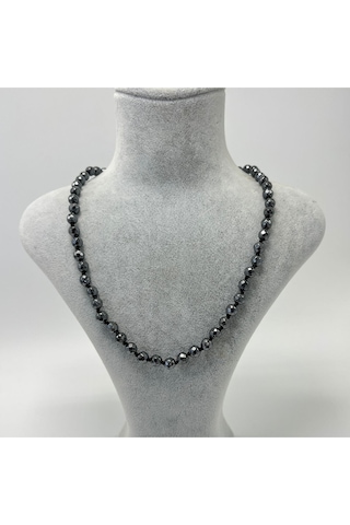 Yıldız Doğal Taş Hematit Doğal Taş 6 MM Makrome Kolye 45 CM - 55 CM Ayarlanabilir Gri