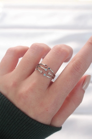 Renkli Zirkon Taşlı Silver Renk Ayarlanabilir Yüzük Çok Renkli