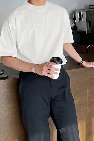 Genius Store Erkek Oversize Tişört Pamuk Kumaş Bisiklet Yaka Rahat Kalıp T-shirt Beyaz