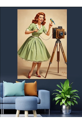 Vintage Fotoğrafçı Kadın Elbise Dekoratif Kanvas - Mdf Ahşap Tablo