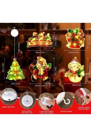 Dancemonkey 5 Parça Noel Penceresi Işıkları, Akıllı Pil İle Çalışan Vantuzlu İç Ve Dış Dekorasyonu Çok Renkli Çok Renkli