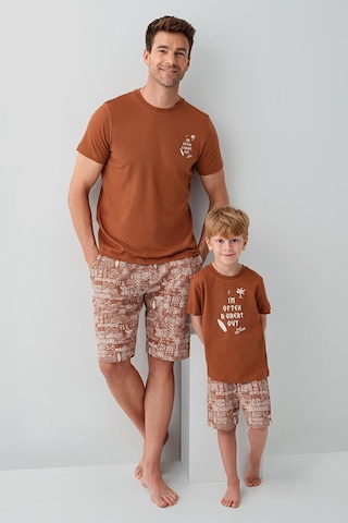 Arnetta Premium Garson Erkek Çocuk Cool Summer Rahat Kalıp %100 Pamuk Kısa Kollu Aile Pijama Takım Krem