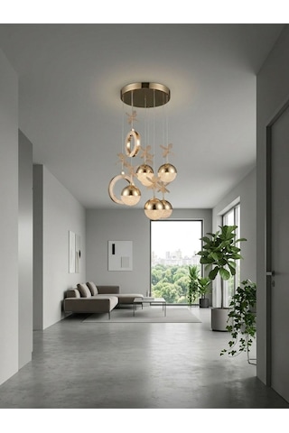 Luxe Model 8'li Gold 3 Renk Modu Ledli Kristal Taşlı Modern Salon Mutfak Oturma Odası Led Avize Gümüş