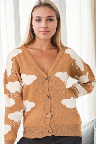 Z9009 Dewberry Bayan Bulut Detay Hırka-camel Camel